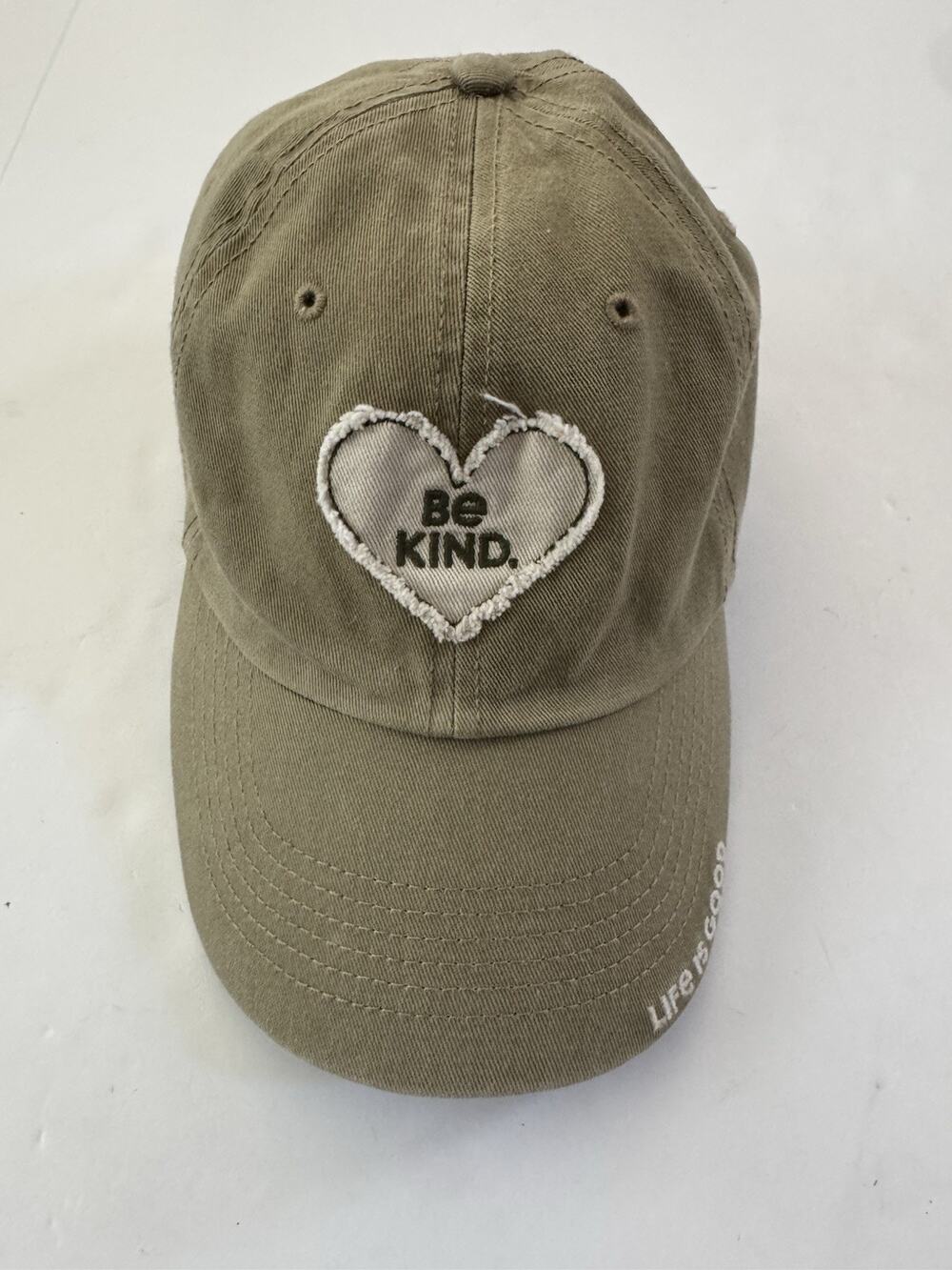 Life Is Good Women’s Beige Be Kind Heart Patch Adjustable Baseball Hat #HT